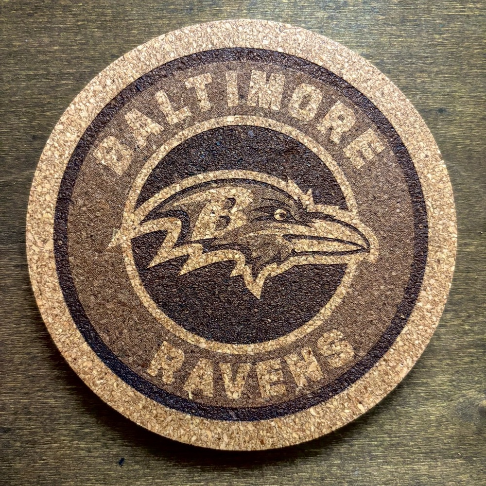 Baltimore Ravens Laser Engraved Cork Coaster